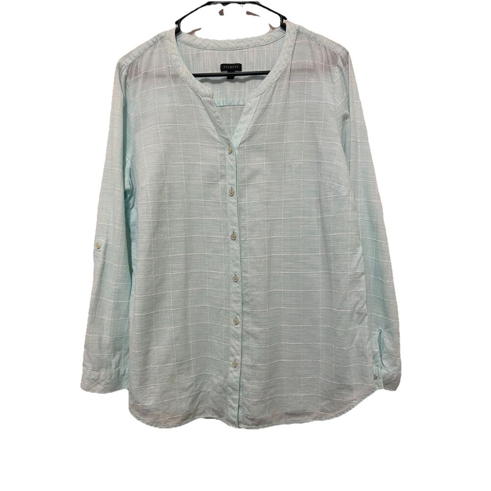 Talbots Woman’s Light Blue White Stripe Blouse Ladies Long Sleeves Size Large EU